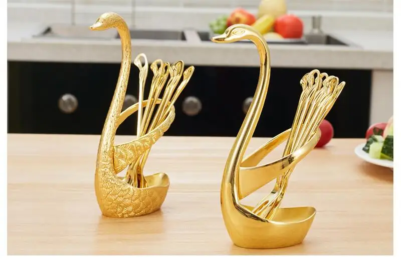 Gold Swan Spoon Fork holder set  (1)