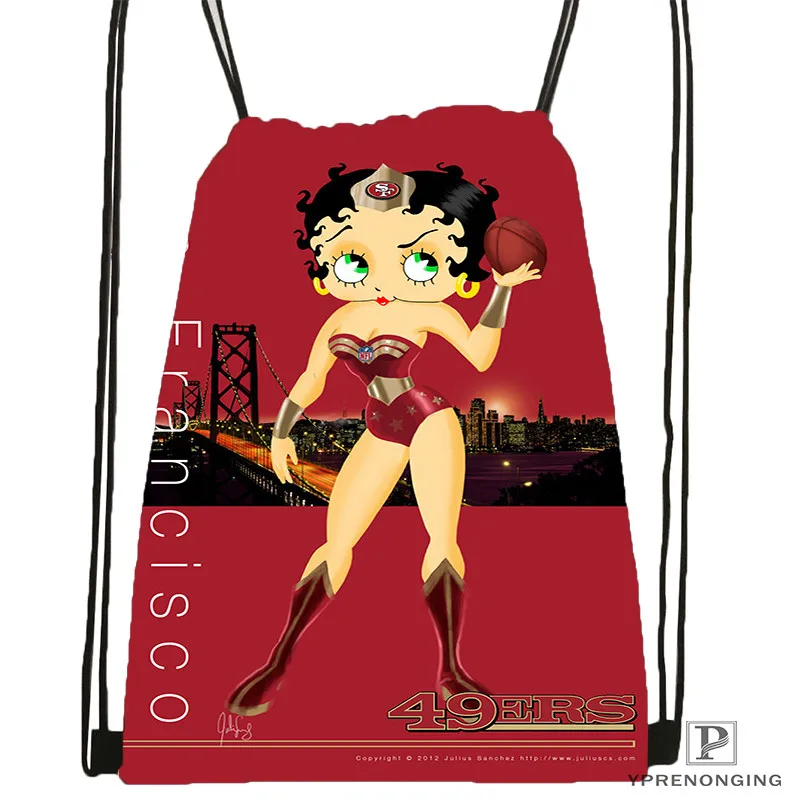 Пользовательские Betty Boop соединенная походная сумка на шнурке милый рюкзак для детей(черная спинка) 31x40 см#20180611-02-78