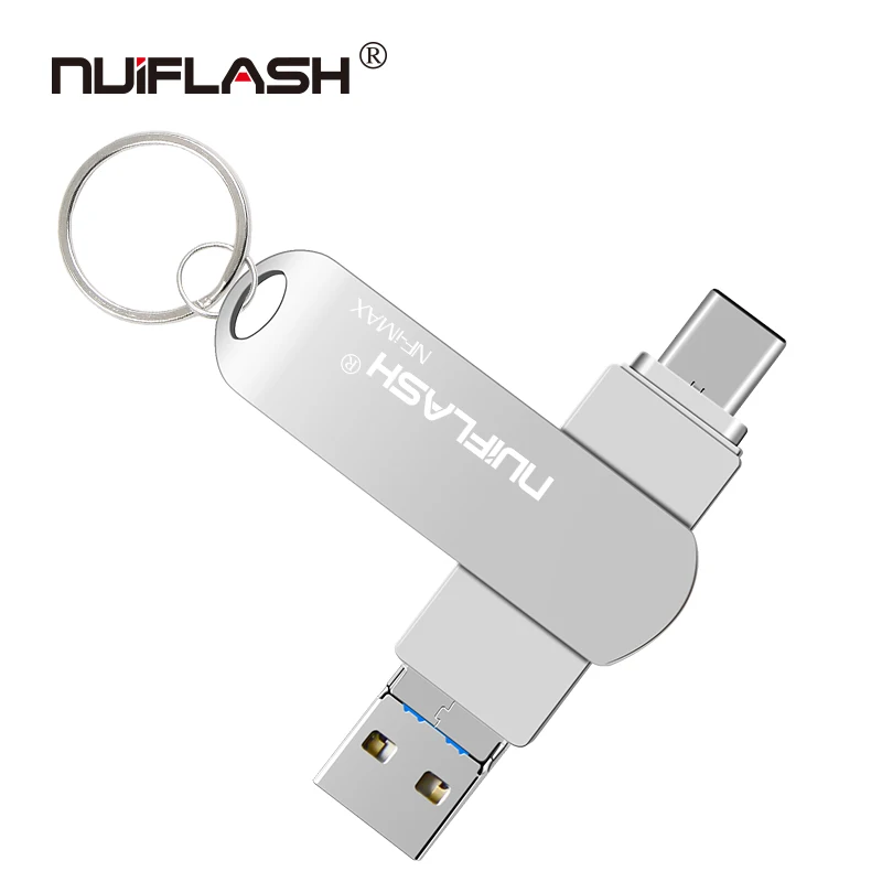 Nuiflash металлический флэш-накопитель USB 128 Гб Тип C флеш-накопитель 32 Гб 64 ГБ Usb 2,0 флэш-накопитель для iPhone X/8 Plus/8 Plus/7 Plus USB флеш-накопитель - Цвет: silver