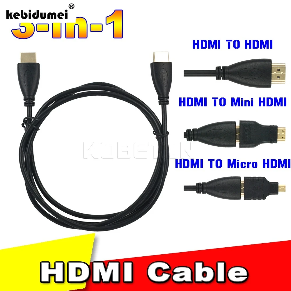 Кабель 3 в 1 Full HD HDMI Mini Micro V1.4 золотистый зеркальный конвертер для Xbox 360 HDTV 1080P Mobile и