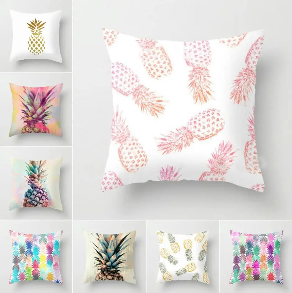 

HGLEGYW Gold Pineapple Printed Polyester Throw Pillow Case Sofa Cushion Cover Home Decor