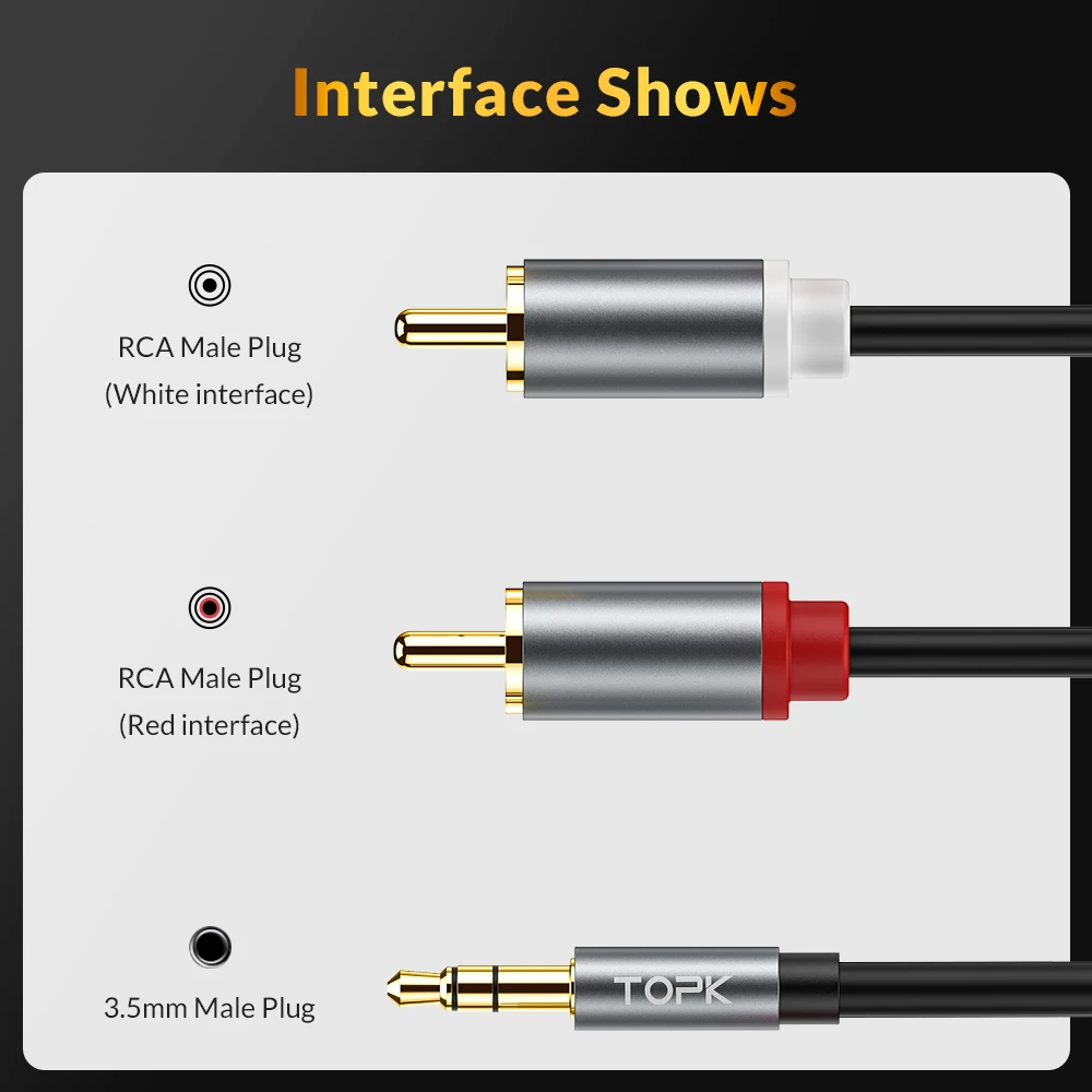 Аудиокабель TOPK с RCA разъемом 2RCA на 3 5 аудиокабель мм AUX кабель для телефона DJ