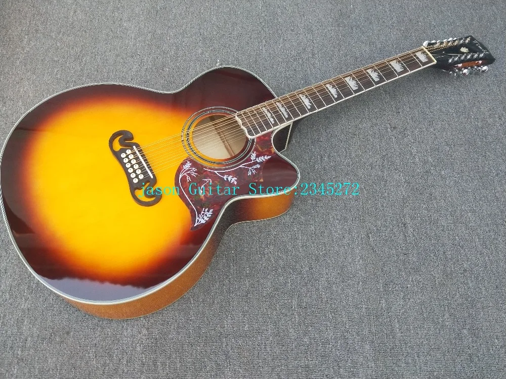

China Factory New + High Quality + Custom 43 Inch Tobacco Color J200 + 12 String Electric Guitar + Free Shipping