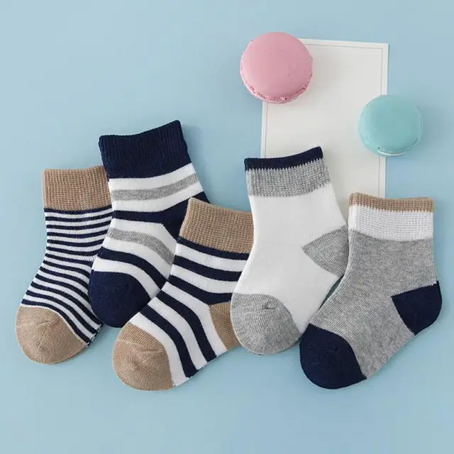 5 Pairs Socks Sets Baby Boys Girls Autumn Winter Cotton Candy Colors Stripes Breathable Stylish Infant Toddler Kids Soft Sock
