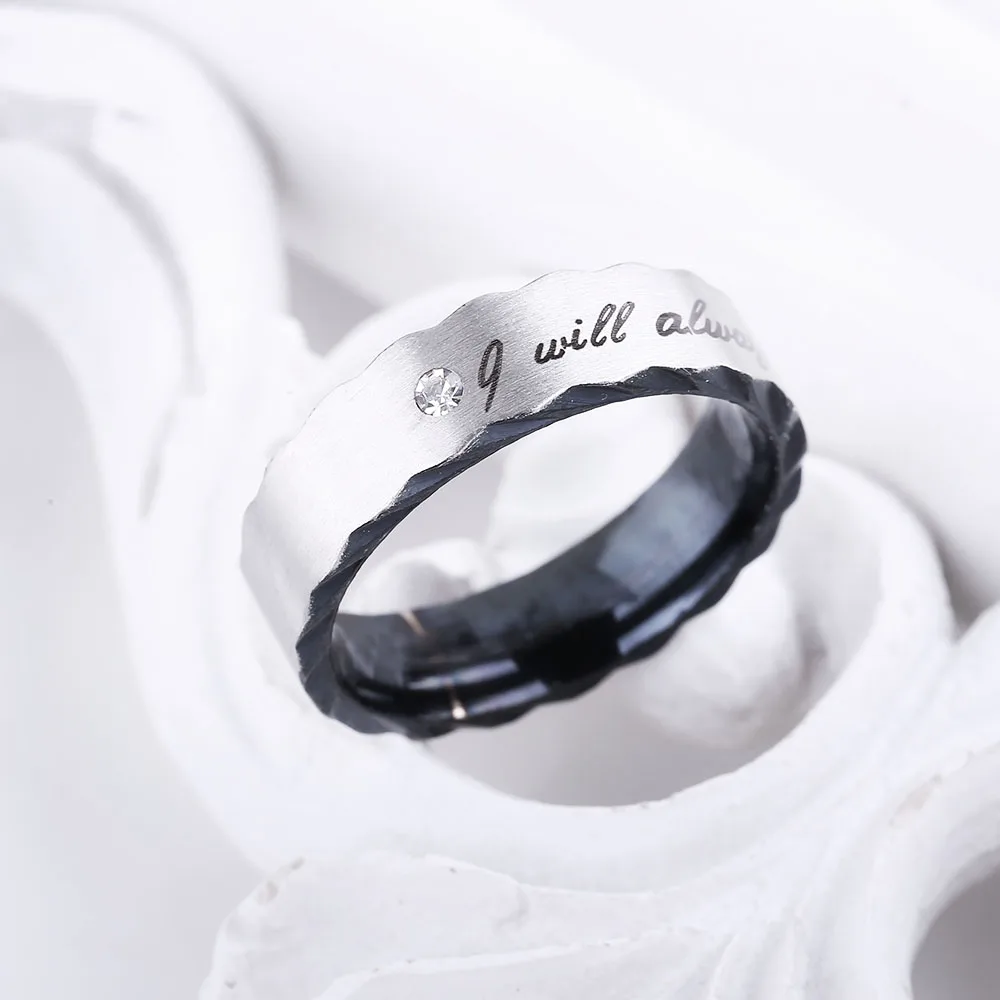 Top Quality Titanium Steel Rhinestone Ring Letter \