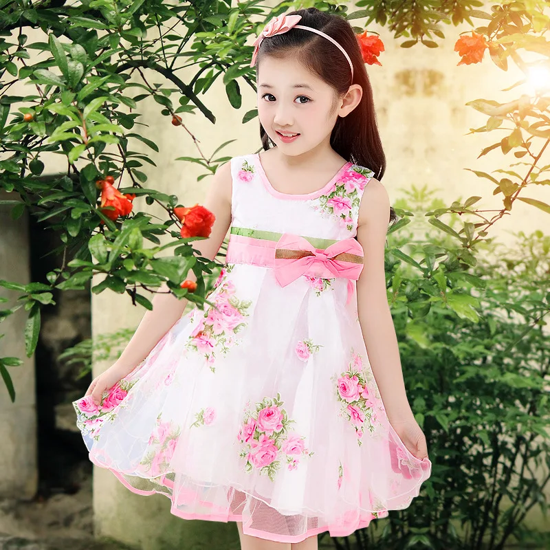 Summer Childrens Clothing Girls Dress Girls Rose Flower -2462