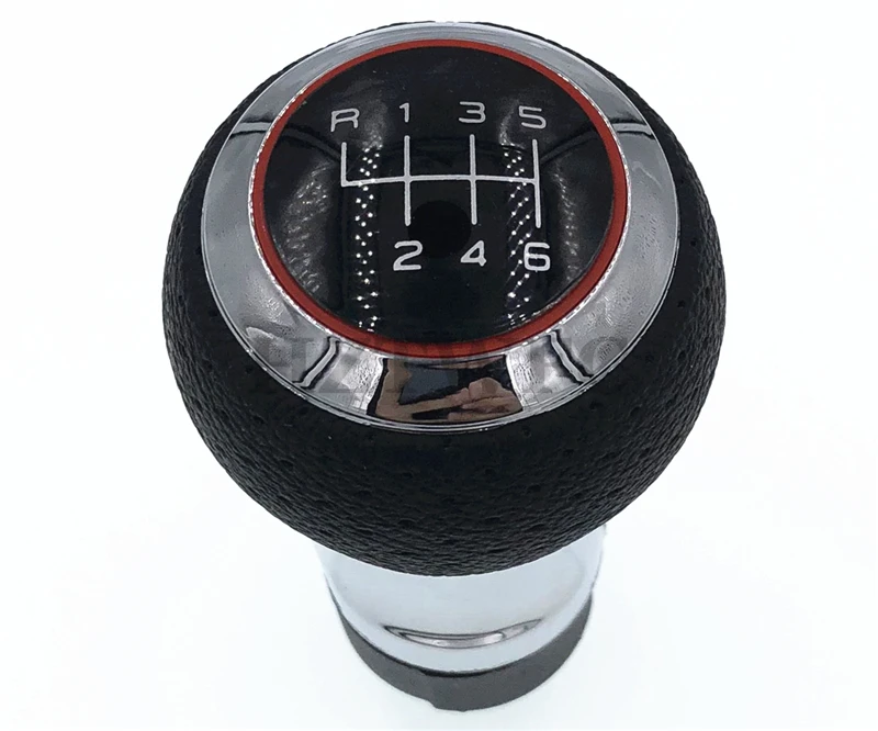Car 6 Speed Leather Gear Shift Knob Manual Leather Red Line For Audi A4