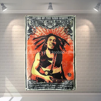

"BOB MARLEY" Pop Band Sign Cloth Flag Four-Hole Hanging paintings Cafe Hotel Music Studio Decoration