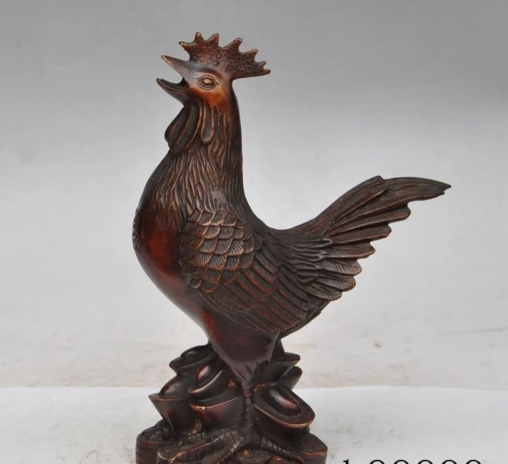 

china fengshui bronze wealth money coin ingot chicken rooster lucky rich statue