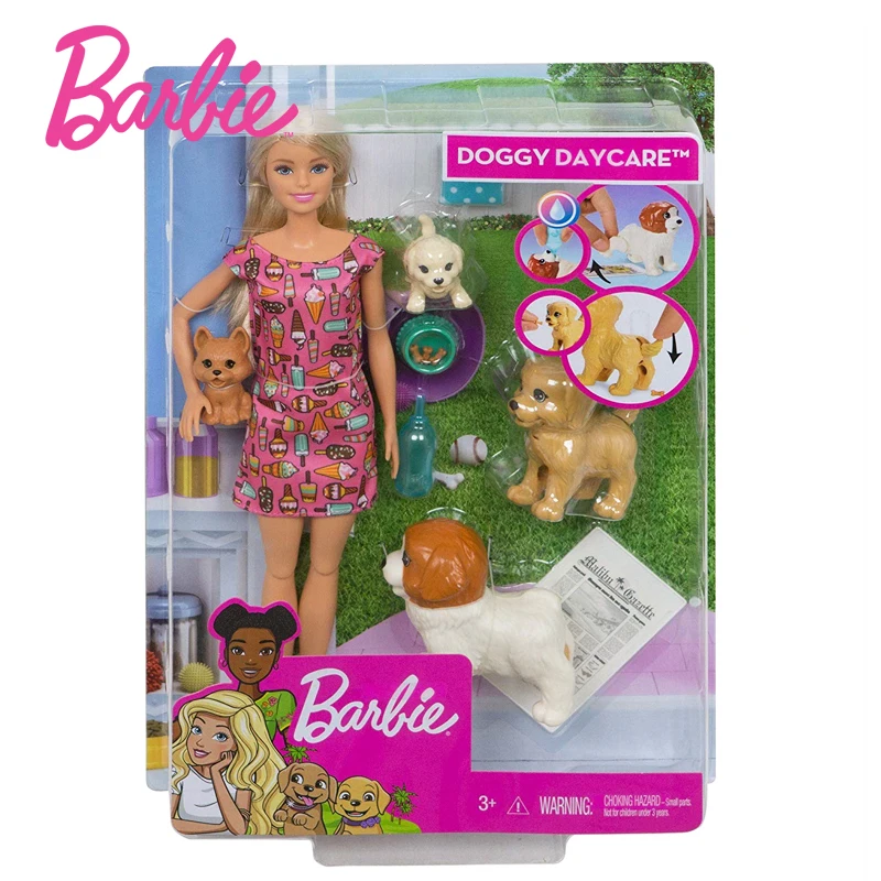 Оригинальная кукла Барби, собачка, детский сад, набор для ухода за питомцем Барби, комбинация для ухода за собакой, Детская развивающая игрушка, подарок на день рождения, FXH08