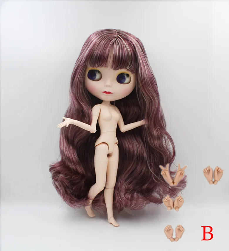 Blygirl, Блит куклы, смешанной с красочными челкой и вьющиеся волосы, новинка лицо куклы, 19 тело суставов, Обнаженная кукла, может косметика для нее - Цвет: Doll B