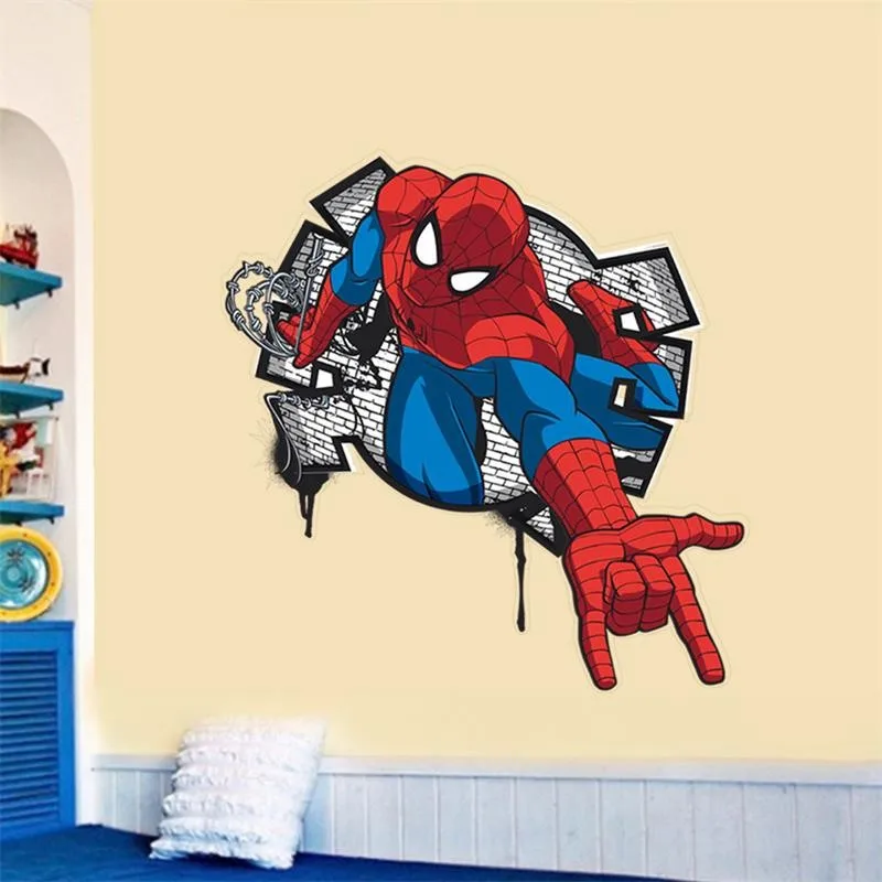 3D Мультяшные наклейки на стены с человеком-пауком, съемные ПВХ наклейки на стену, Фреска для детской комнаты, спальни, домашний декор, виниловые обои, художественный плакат