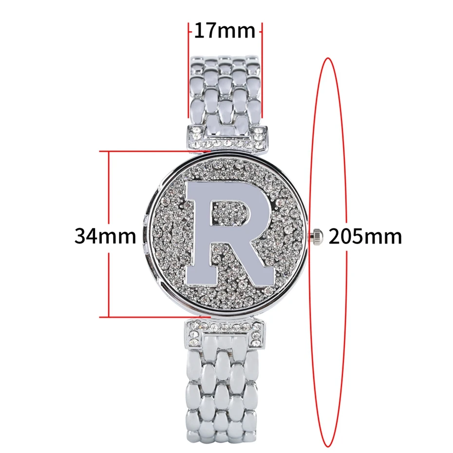 Часы с надписью R и кристаллами, Уникальные Кварцевые часы с откидной крышкой, модные шикарные повседневные женские часы-браслет, золотые женские часы