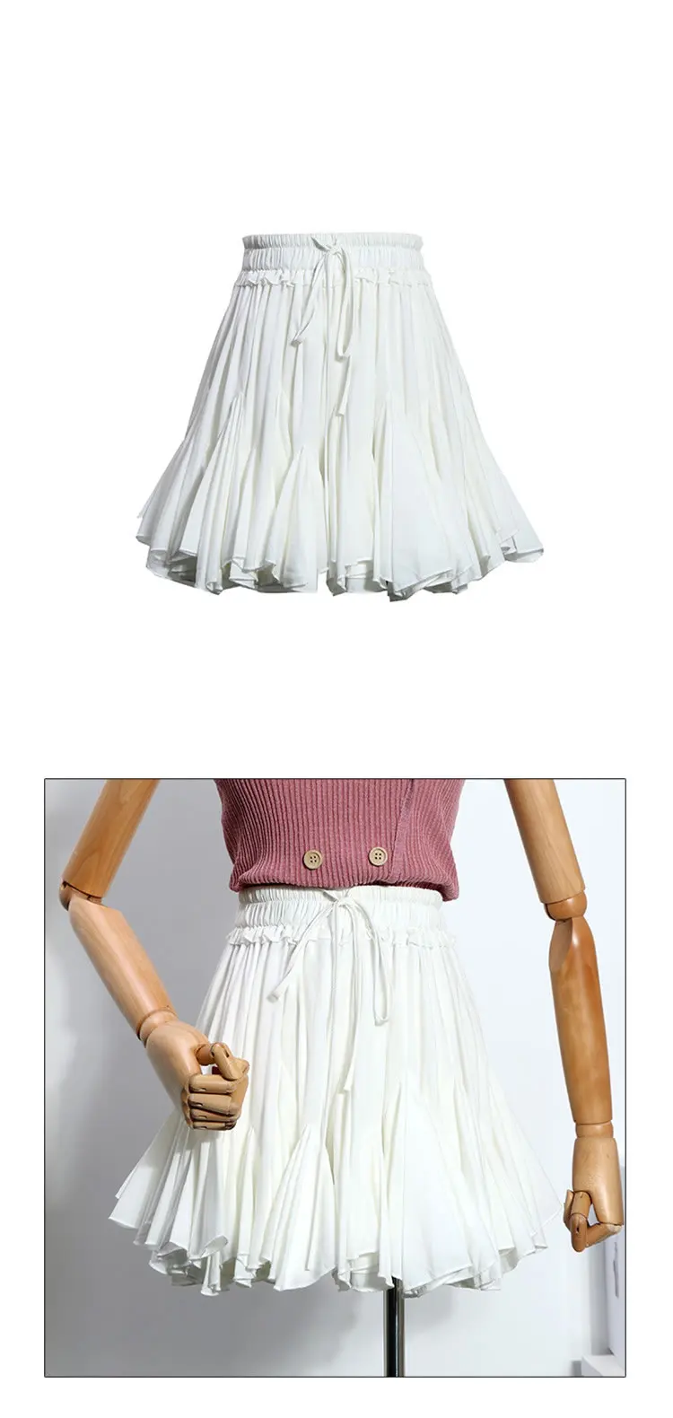 [HG] Женская мода весна-лето, новая однотонная плиссированная Свободная юбка, Женская бандажная юбка выше колена, повседневная юбка LYH2648
