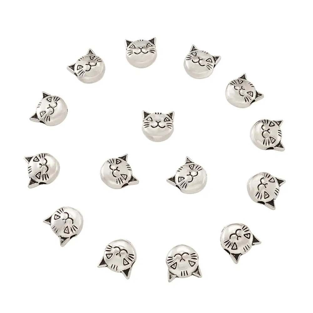 

20pcs/lot Tibetan Style Antique Silver Cat Head Beads For Jewelry Making Big Hole Metal Bead Diy Findings Handmade 8x8x5mm