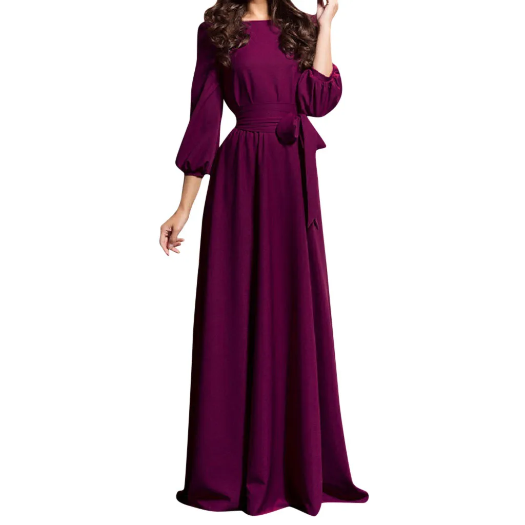 JAYCOSIN весеннее летнее женское длинное платье с круглым вырезом в богемном стиле, облегающее винтажное Повседневное платье с рукавом-фонариком и рукавом три четверти