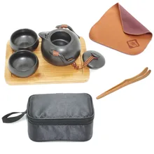 Дорожный чайный набор 7 Портативный китайский чайный набор кунг-фу+ керамический чайник+ 2 чашки+ бамбуковый чайный поднос+ зажим для чая+ салфетка для чая+ чехол