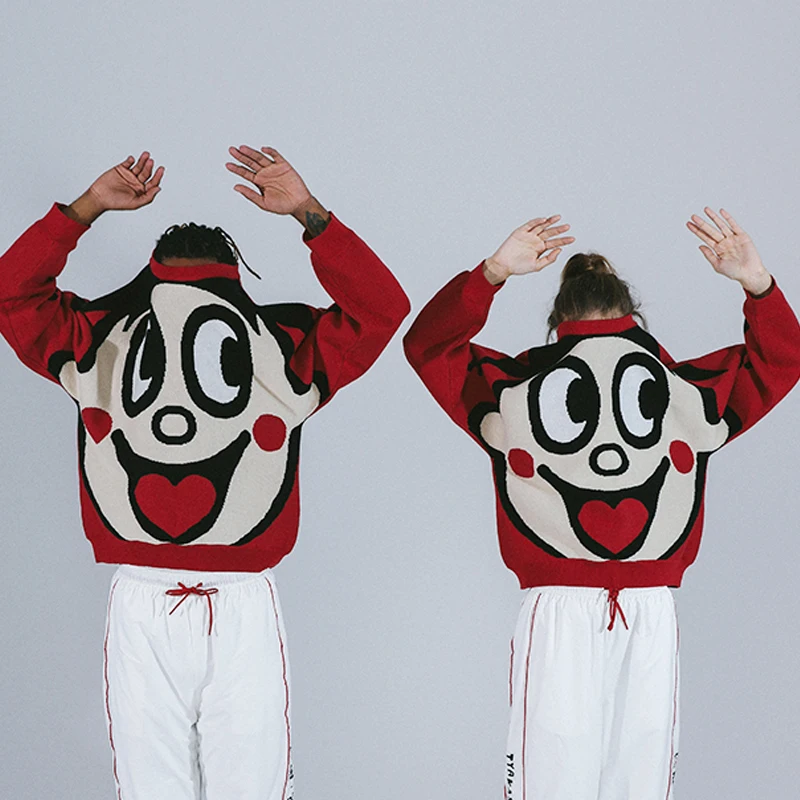 

Thick Warm Women Cotton Sweater Winter Cartoon Want Want Vintage Red Knitwear Jumper Pullover Top O Neck Unisex