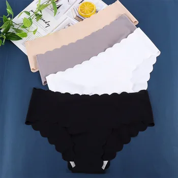 

Sexy Ladies One-Piece Seamless Panties Breathable Cotton Ice Silk Briefs Close-fitting Elastic Wavy Side Comfortable Briefs