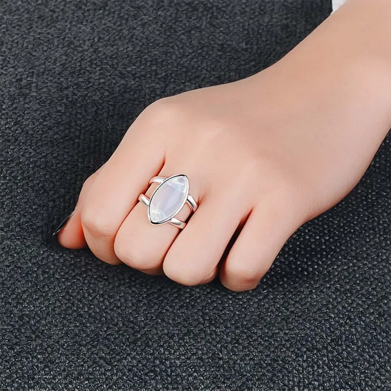 

Women Antique Tibetan Silver Color Big Healing Crystal Ring Boho Indian Jewelry Moonstone Ring Girls Ladies