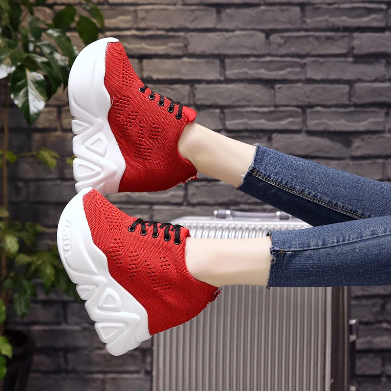 Femme Rubu Femmes Lace Lace 34 Compensées Occasionnels rouge pink 39 white Sneakers red Talons Respirant Taille Chaussures Zapatos Plate Nouvelles Haute forme black blanc rose Lace Mode Mujer Noir Lace PrxPAqBw