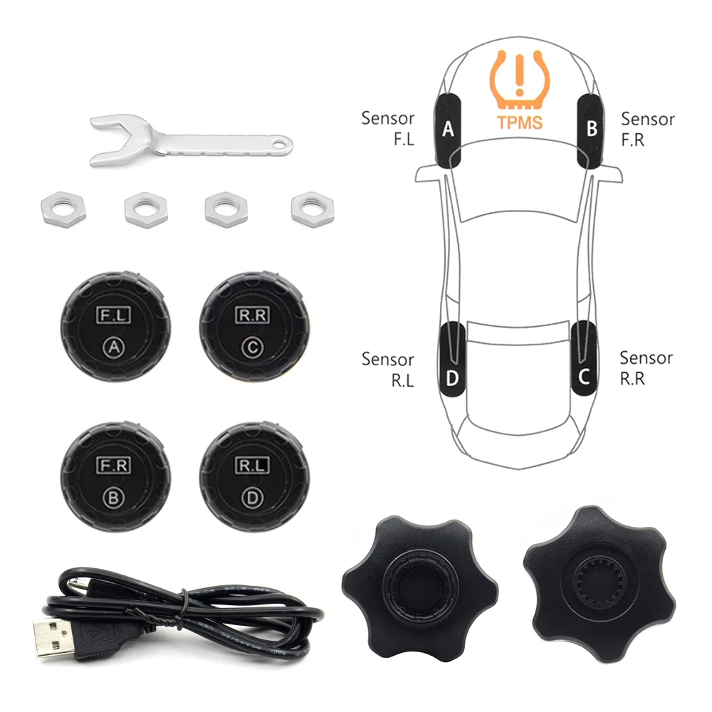 Шин Давление мониторинга Системы TPMS 4 Датчики прикуривателя в режиме реального времени TPMS автомобиля детектор диагностический инструмент