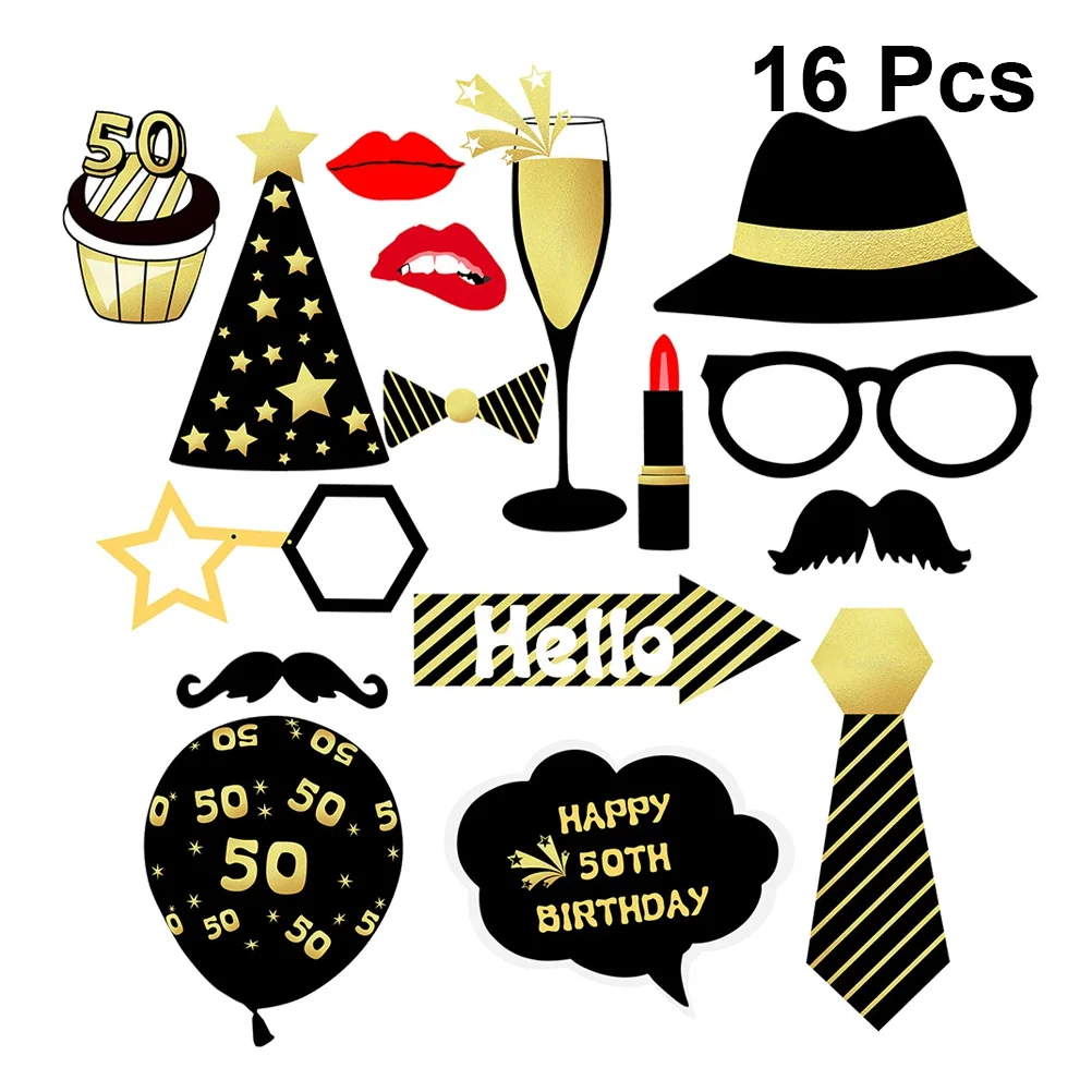 16pcs-50th-Happy-Birthday-Party-Photo-Booth-Props-Selfie-Photobooth ...