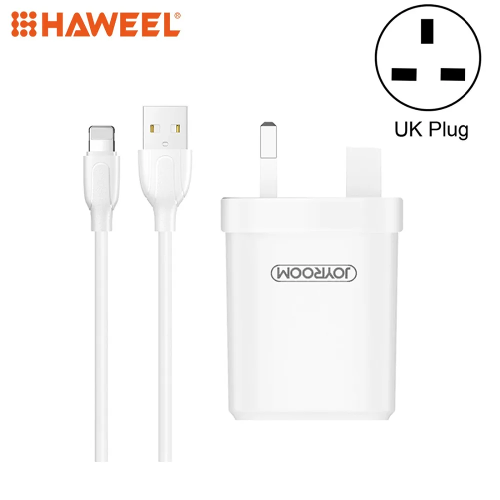 

HAWEEL 2.4A Dual USB Ports Travel Charger with 8 Pin / Micro USB / USB-C / Type-C Cable , UK Plug
