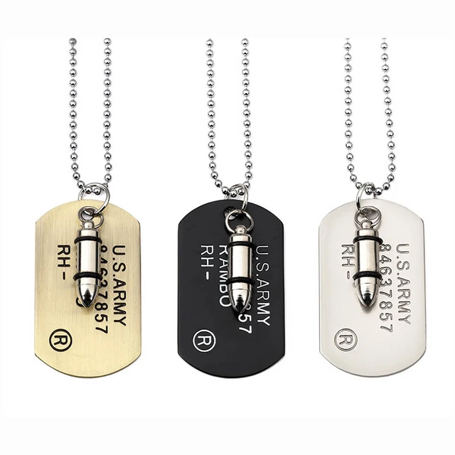 Mens Military Army Style Bullet Dog Tags Chain Mens Pendant