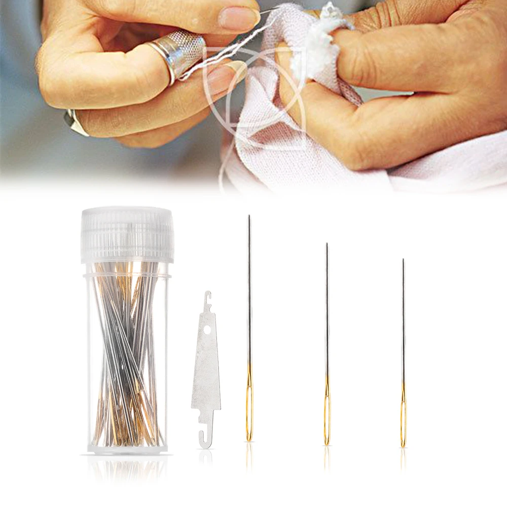 

30pcs Mix Size Large Eye Sewing Needles Cross Stitch Stainless Steel Hand Sewing Needle with Threader Home DIY Sewing Tool
