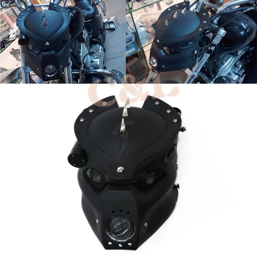 ZORBYZ мотоциклетный черный светодиодный светильник с черепом, головной светильник с кронштейном для Harley Honda Yamaha Kawasaki Suzuki