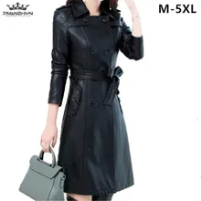 Tnlnzhyn весенне-осенняя Женская куртка из искусственной кожи, тонкое длинное двубортное пальто из искусственной кожи, верхняя одежда большого размера Y1027