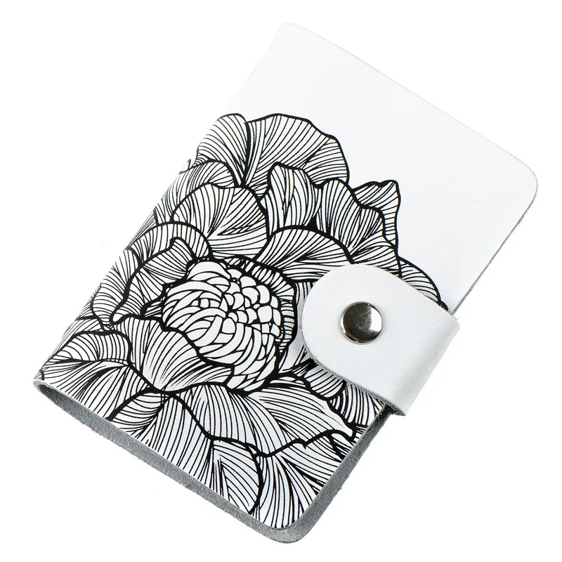 

Fashion split leather business card holder cards women leather wallet credit card holder book ID card case floral cardholder