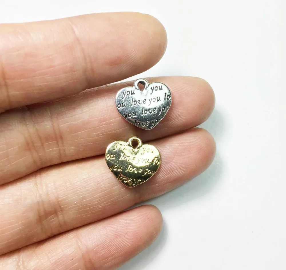 

Eruifa 20pcs 13mm Letter Heart LOVE YOU Zinc alloy necklace,earring bracelet jewelry DIY handmade 2 color