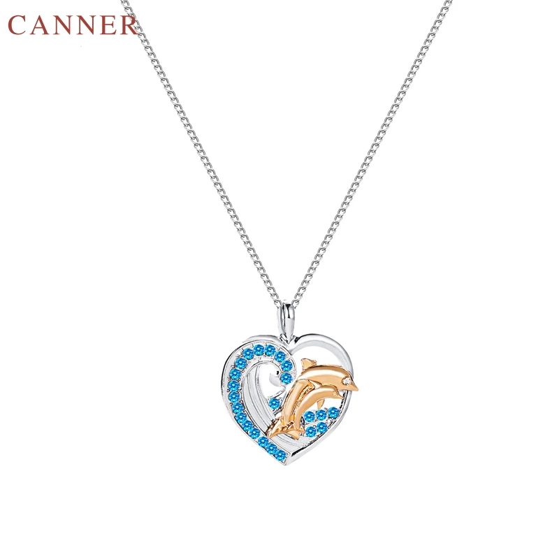 Cute Dolphin Necklace Women Girls Love Heart Necklace Pendants Micro Zirconia Necklaces Silver Jewelry Gifts bijoux femme C30