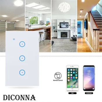 

1/2/3 Gang Touch Smart LED Light WiFi Wall Touch Switch For Alexa Google Home Compatible with iOS and Android OS US Standard