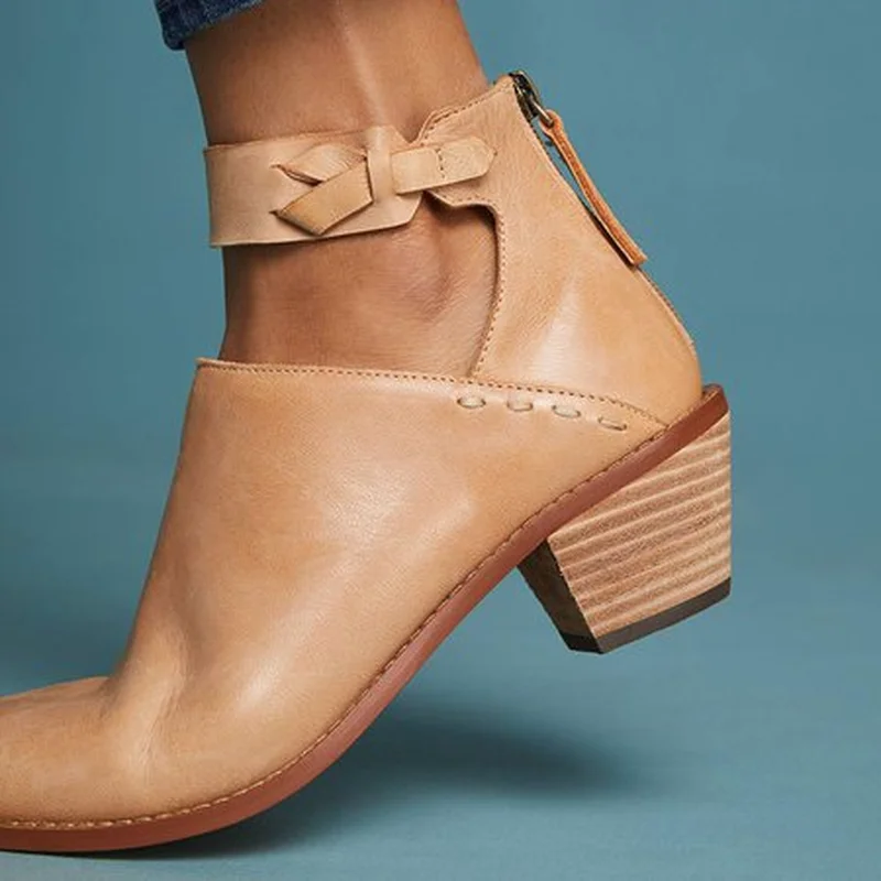 

Women Plus Size Chunky Heel Booties Daily Zipper Boots women shoes women boots 2018