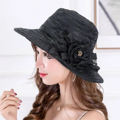 Новинка, летняя элегантная женская шляпа с широкими полями, кружевная шляпа, женские вечерние шляпы, пляжные УФ-шляпы, женские шляпы - Цвет: black