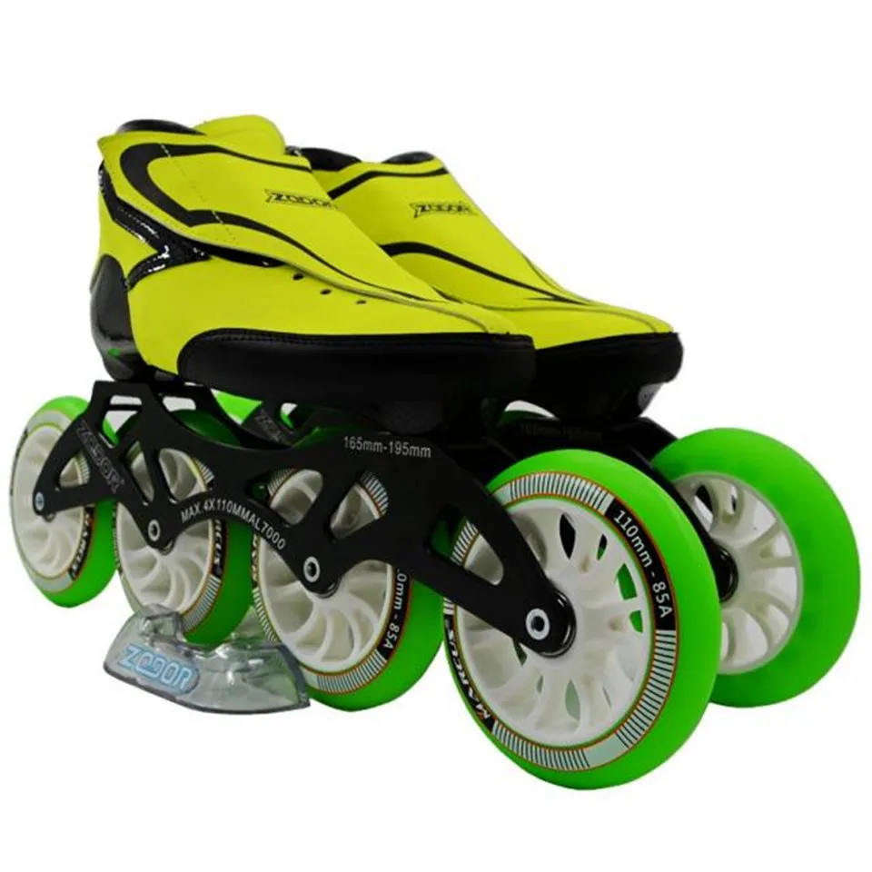 JEERKOOL 6 طبقة ألياف الكربون مضمنة سرعة الزلاجات الأصفر الأخضر 4*110 طفل الكبار الشارع سباق أحذية رياضية التدريب Patines SH11