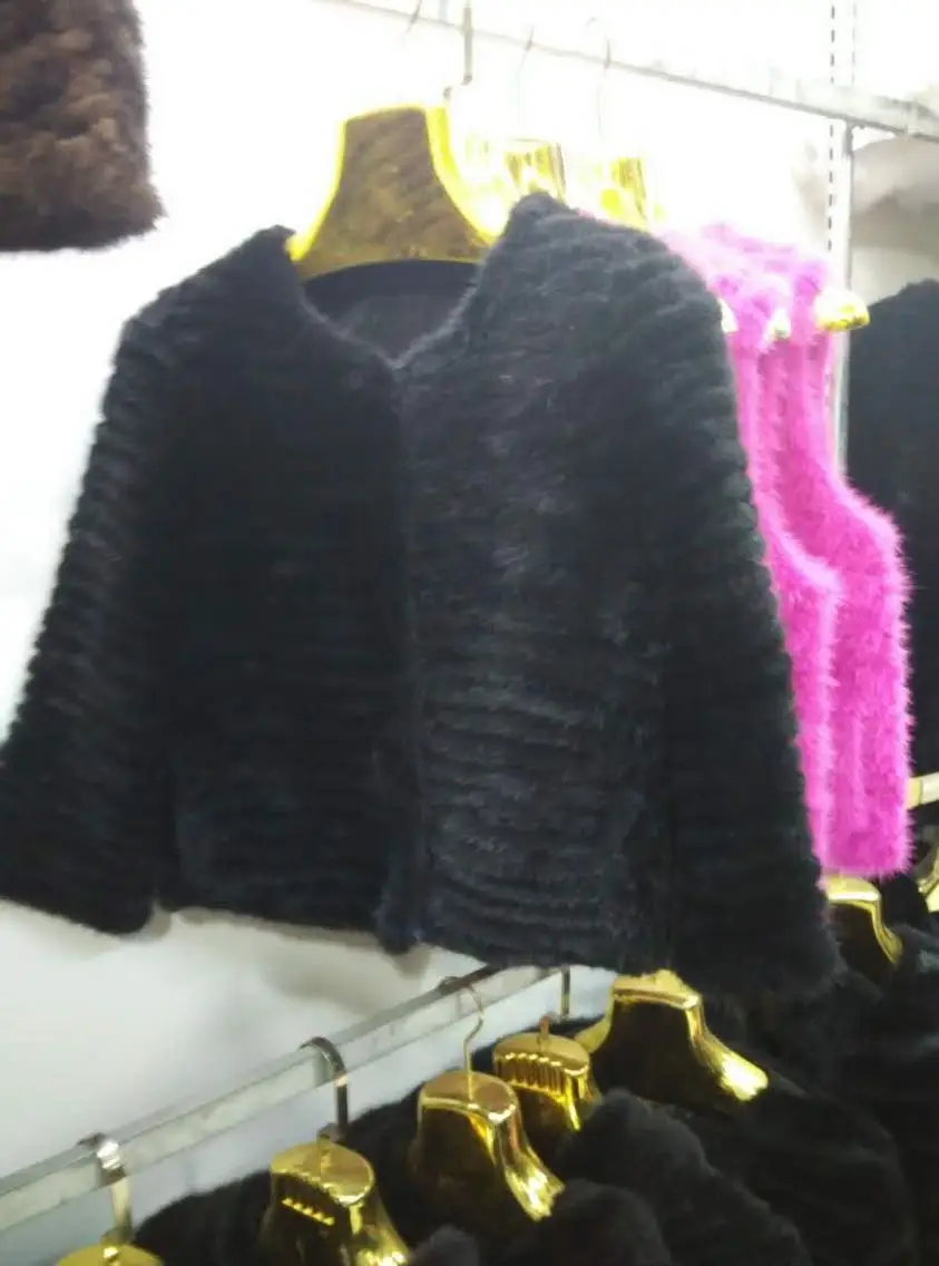 Новая женская шуба из натурального меха норки, женская модная вязаная куртка, женская трикотажная одежда - Цвет: Черный