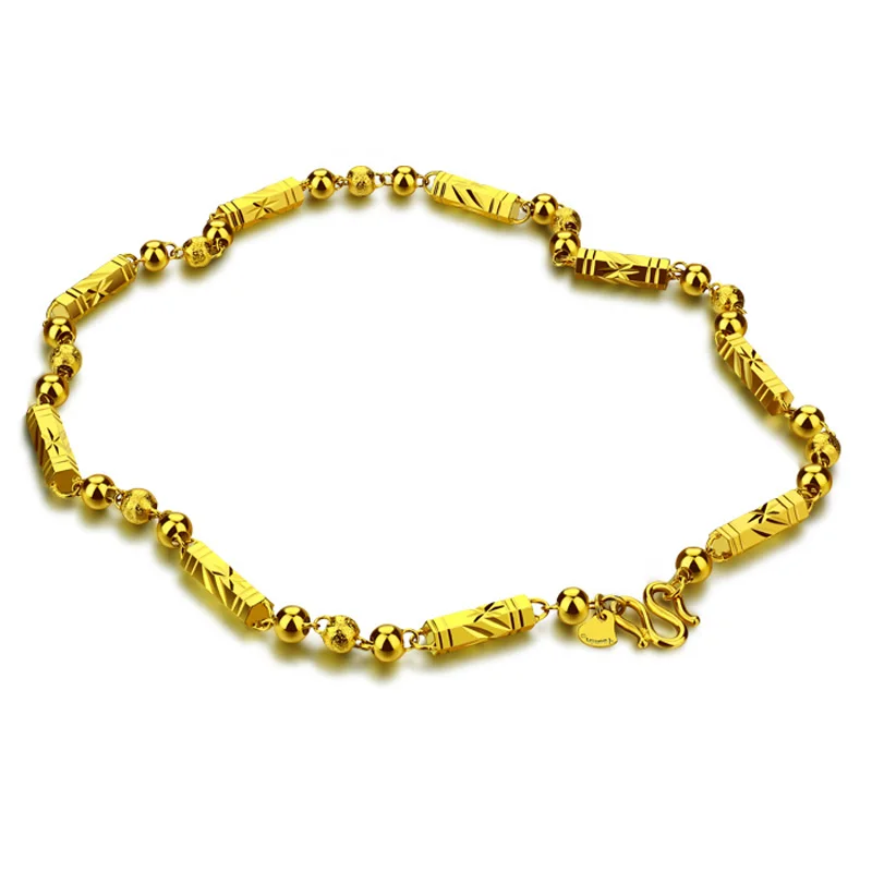 

Men's Gold color Cuban Link Chain 5MM/7MM Necklace Gold 24K Silver Chain 52-66cm bead chain Fashion Long Necklaces for Men