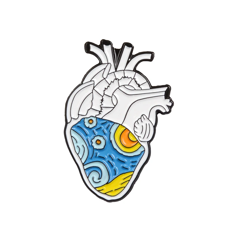 Анатомия сердца эмалированные булавки Ван Гог Звездная ночь Роза медицинская брошь сердце булавки для доктора и медсестры нагрудные булавки сумки значок подарки - Окраска металла: 3