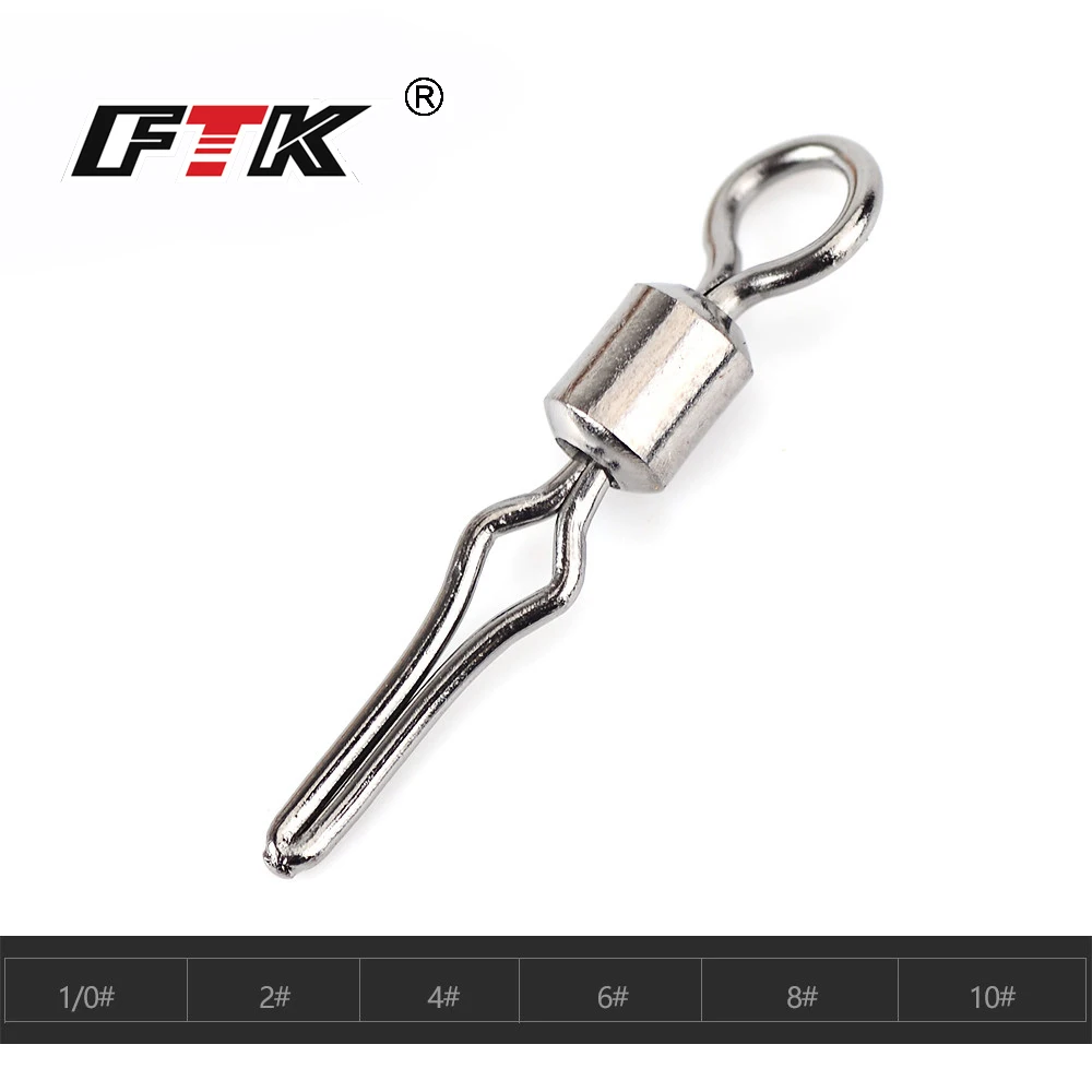

FTK swivel Connector 1 Pack 1/0# 2#-10# Fishing Swivel With Side Line Clip Fishhook Lure Connector Terminal Pesca Fishing Tackle