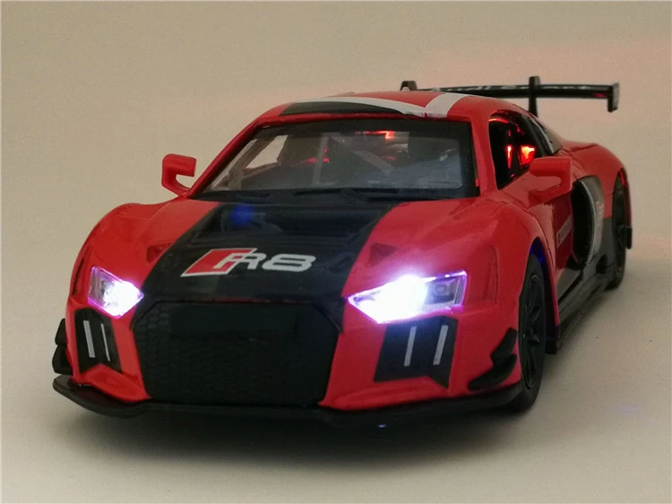 1:30 литая под давлением Металлическая Модель автомобиля игрушки AUDI R8 LMS спортивный автомобиль Реплика звуковые огни детские подарки