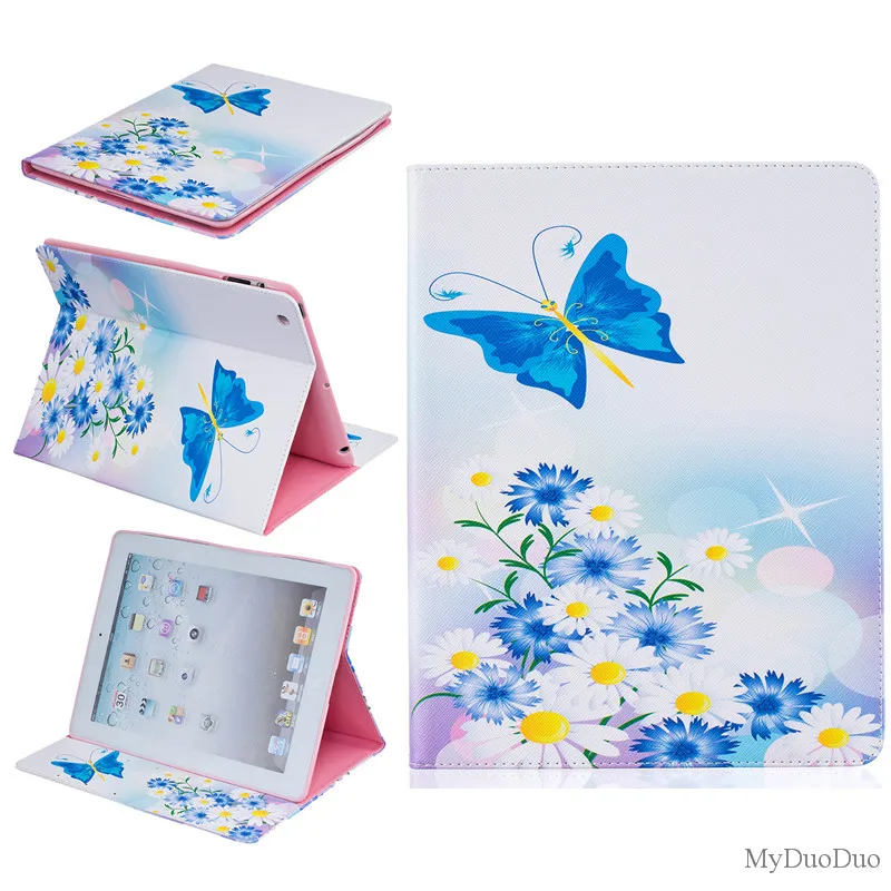 Cute Bear Pig Case For  Ipad 2 Case For Ipad 3 For Ipad 4 Case Beautiful Butterfly Flower PU Leather Stand Wallet Tablet Cover (26)