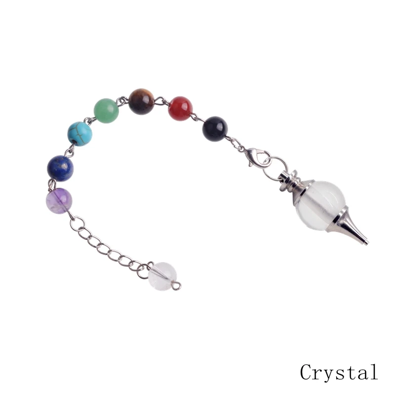 SEVENSTONE Рейки Исцеление 7 Чакра натуральные камни Кристалл кварц маятник Лазурит ожерелье кулон для женщин ювелирные изделия - Окраска металла: Crystal