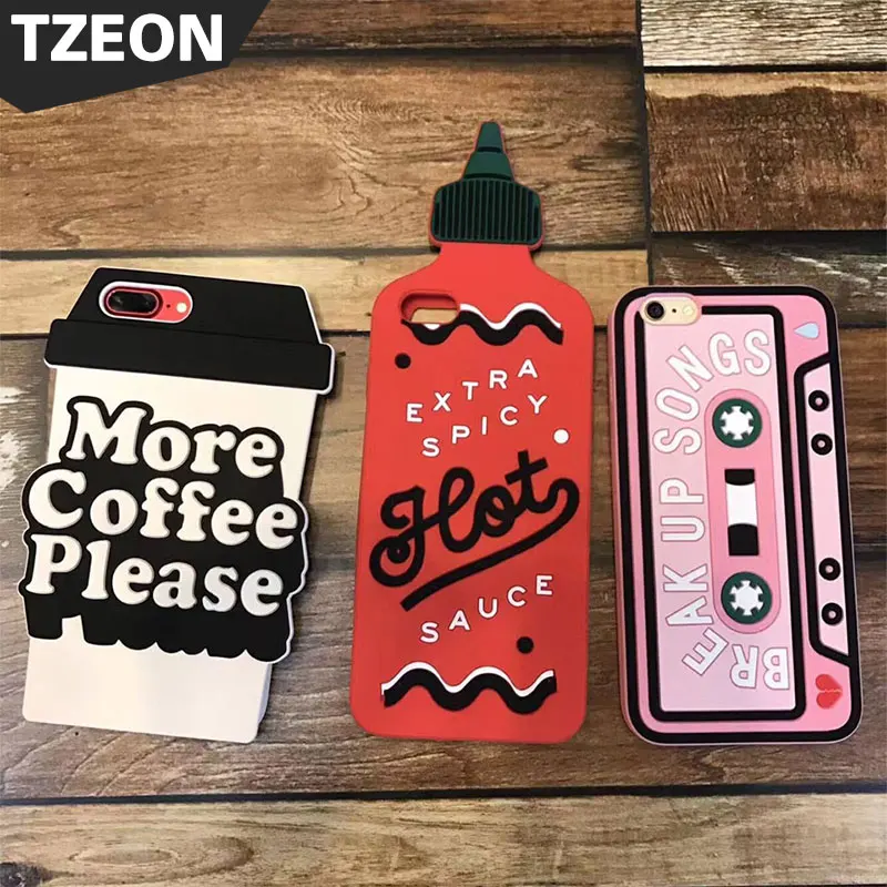 

3D Funny Sriracha Bottle Sauce Strawberry Canned Coffee Tape Boys Tears Cute Unique Phone Cover Case For IPhone X 8 7 6s 6 Plus