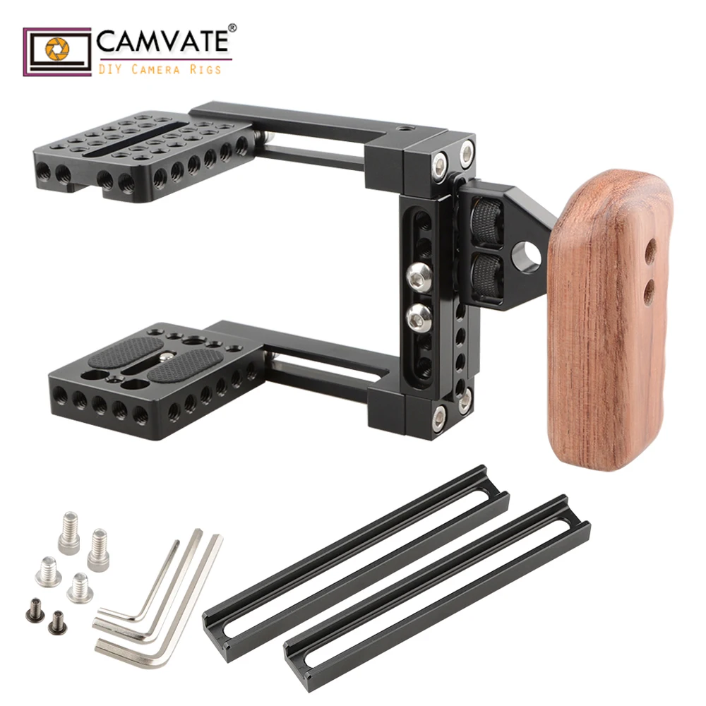  CAMVATE Dual-use Adjustable Cage with Wooden Handgrip C1723 camera photography accessories