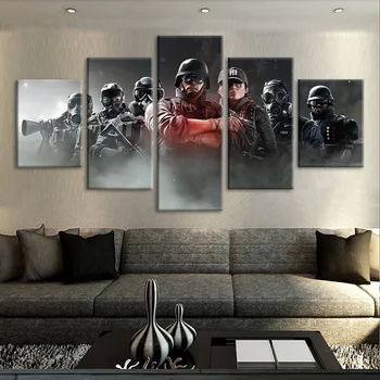 

5 Piece Tom Clancy's Rainbow Six Siege Video Game Poster Canvas Art Oil Painting for Living Room Wall Decor