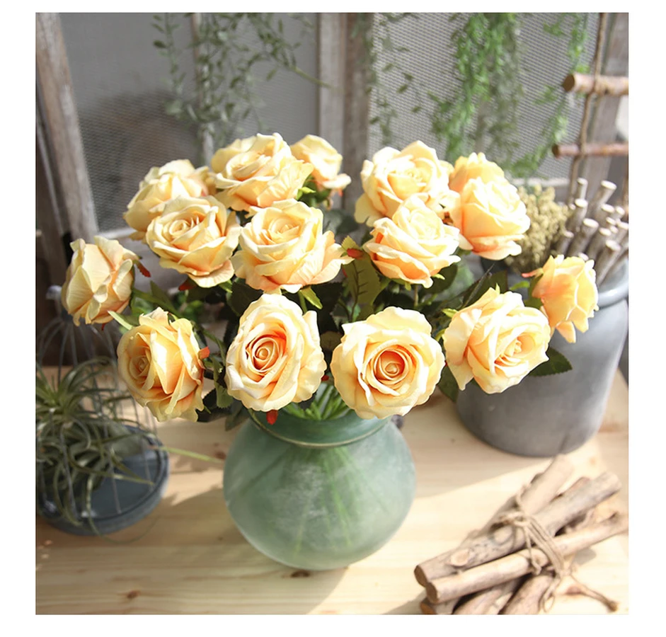 

5Pcs/lot Real Touch Rose Artificial Flowers Silk for Wedding Home Design Bouquet Decoration Valentine Day Home Decoration